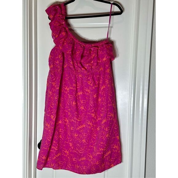 Lane Bryant size 18 pink and orange summer one shoulder dress - Picture 1 of 6